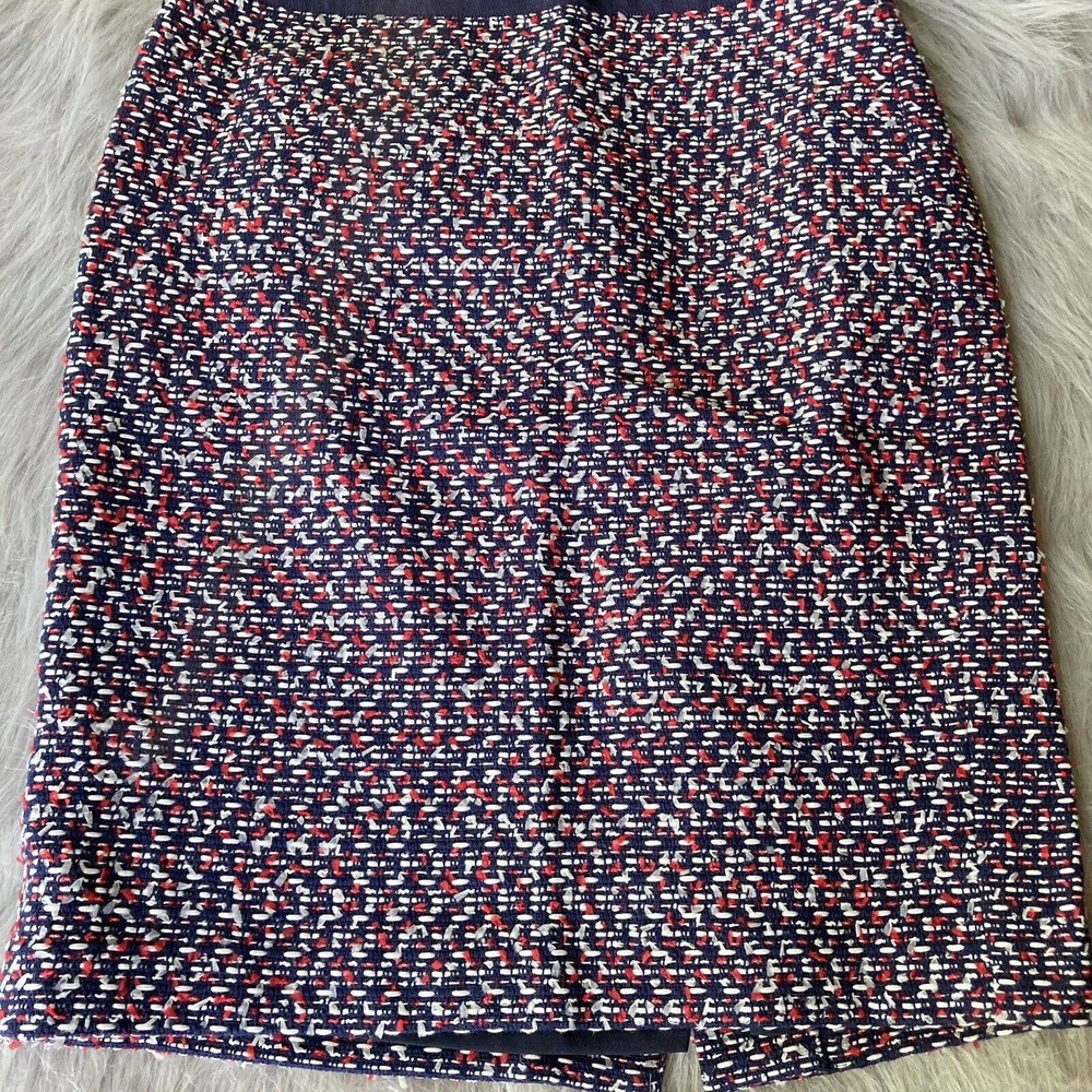 Talbots Petite Sz 2P Pencil Skirt Lined Red Navy Blue Knit Straight Career Work - Picture 3 of 12